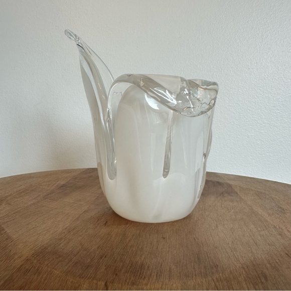 Murano Style White and Clear Tulip Vase Votive Candle Holder  Handmade in Italy - Picture 2 of 14